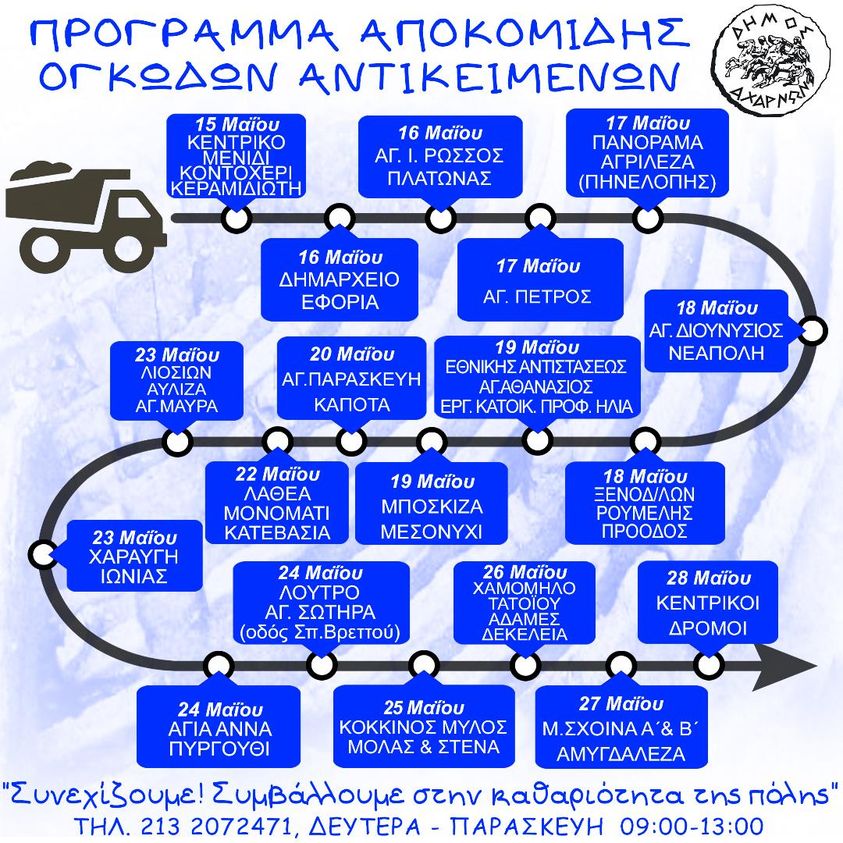 Πρόγραμμα αποκομιδής ογκωδών αντικειμένων του Δήμου Αχαρνών 