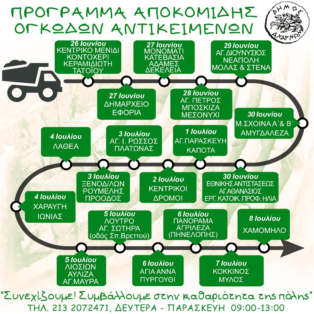 Πρόγραμμα αποκομιδής ογκωδών αντικειμένων του Δήμου Αχαρνών 
