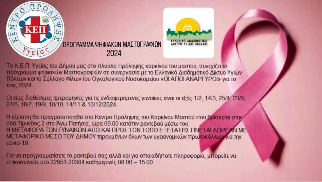 14 Μαρτίου 2024 ο νέος κύκλος εξετάσεων για την πρόληψη του καρκίνου του μαστού