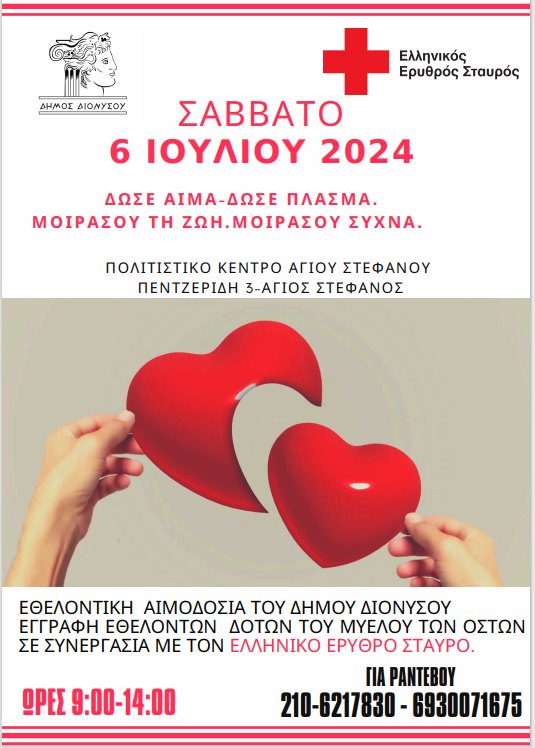 Εθελοντική αιμοδοσία στο Δήμο Διονύσου