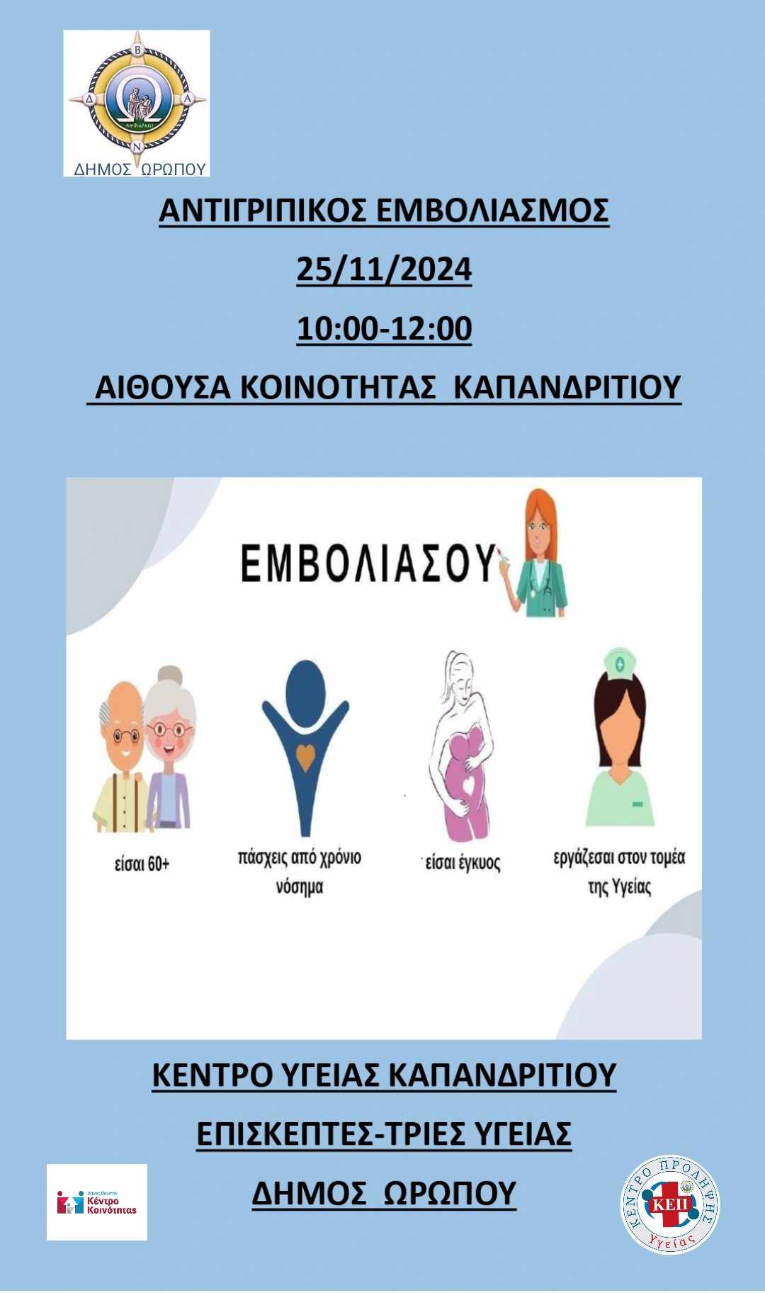 Δωρεάν αντιγριπικός εμβολιασμός σε Καπανδρίτι, Μαρκόπουλο, Νέα Παλάτια