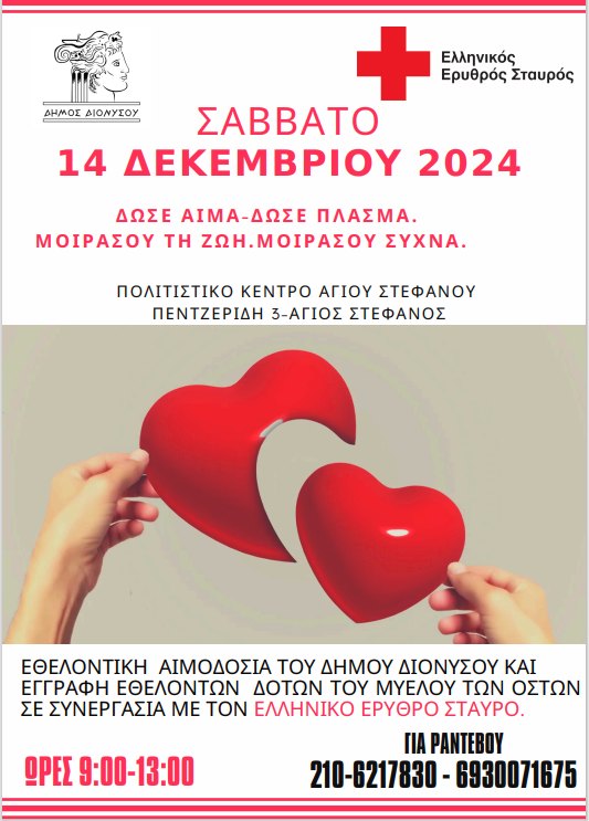 O Δήμος Διονύσου, συνεχίζει το πρόγραμμα αιμοδοσιών 