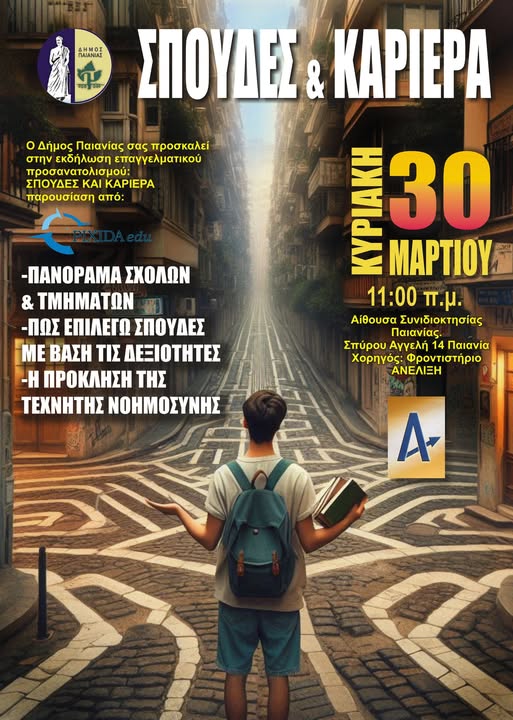 Δήμος Παιανίας: Ημερίδα επαγγελματικού προσανατολισμού στις 30 Μαρτίου