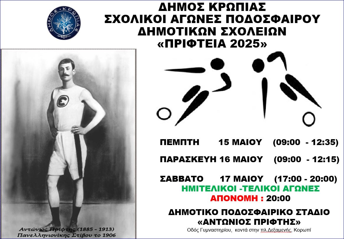 Αθλητικές εκδηλώσεις «ΠΡΙΦΤΕΙΑ 2025» στο Δήμο Κρωπίας - Δείτε το πρόγραμμα