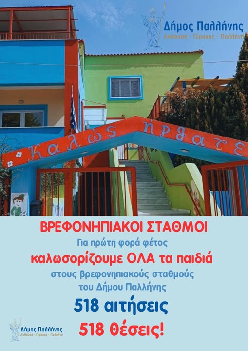 Βρεφονηπιακοί σταθμοί Δήμου Παλλήνης - Αποτελέσματα κατάταξης βρεφών και νηπίων