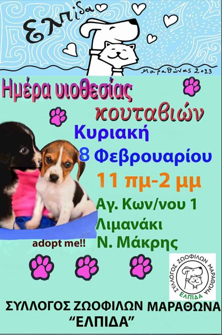 «Ημέρα Υιοθεσίας Κουταβιών» την Κυριακή 8 Φεβρουαρίου 2026, στο Λιμανάκι Νέας Μάκρης