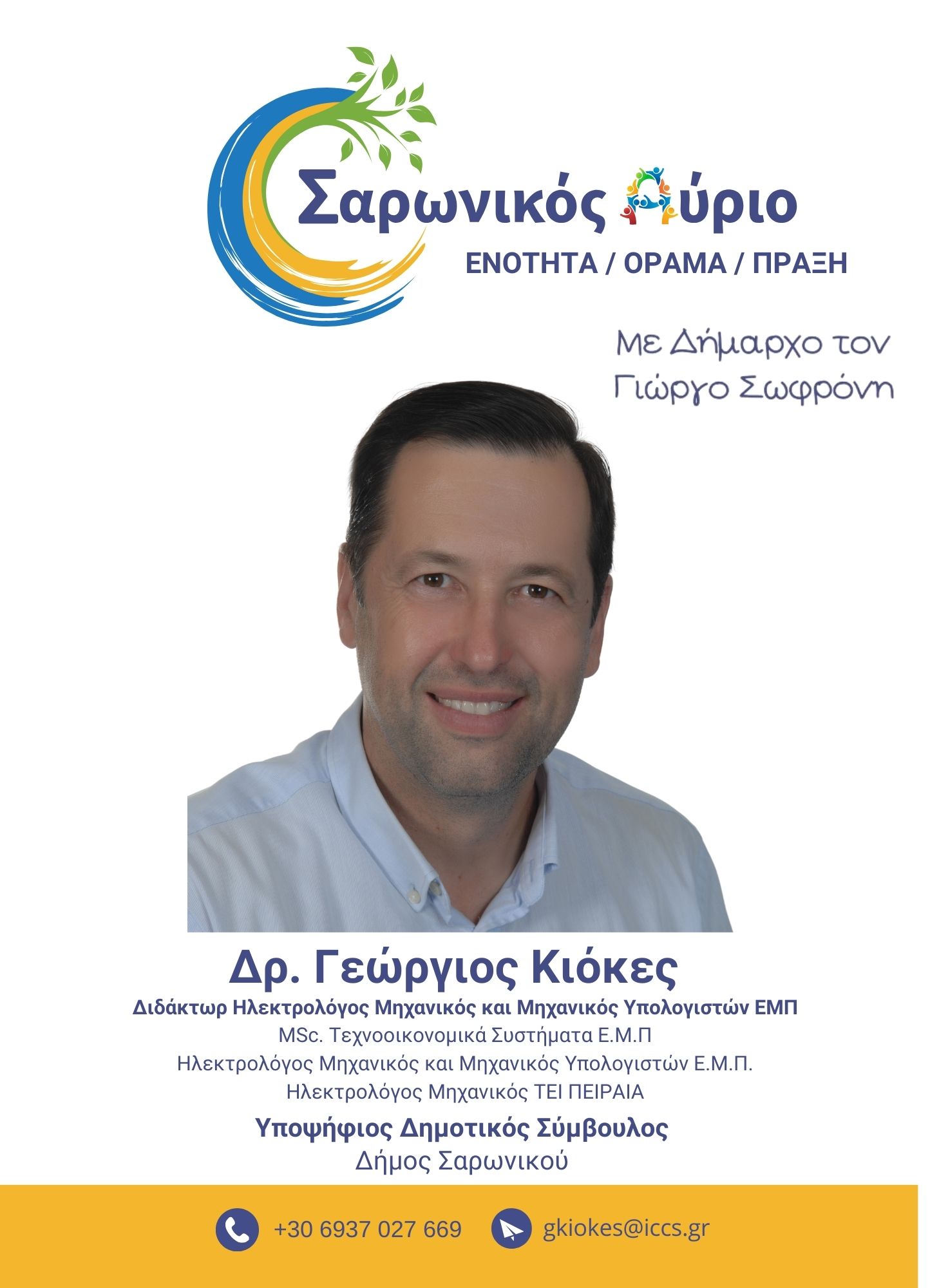 Ο Γεώργιος Κιόκες στην ομάδα ''Σαρωνικός Αύριο'', του Γιώργου Σωφρόνη 