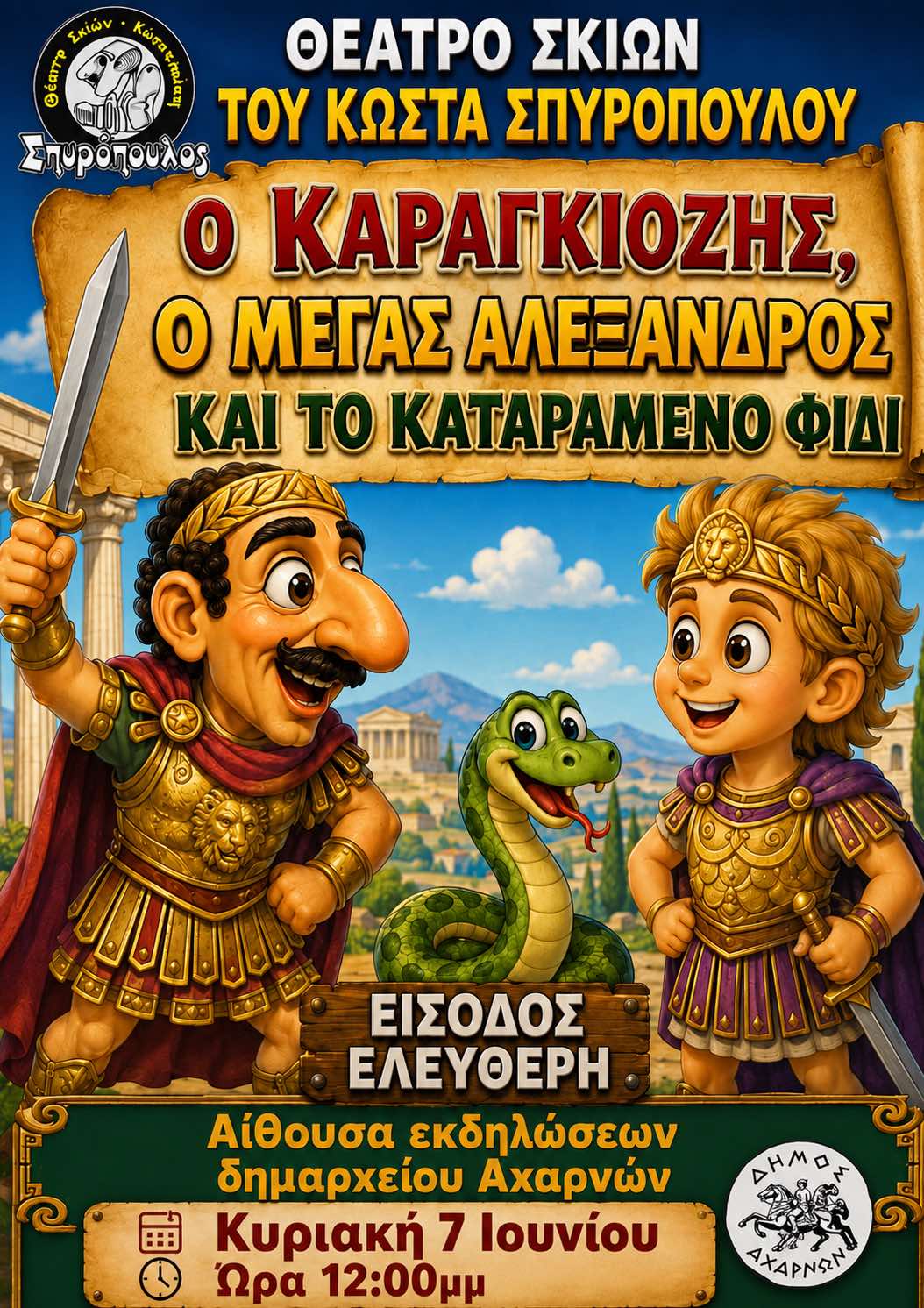 Δωρεάν παράσταση Θεάτρου Σκιών για τους μικρούς μας φίλους την Κυριακή 7 Ιουνίου, στο Δήμο Αχαρνών