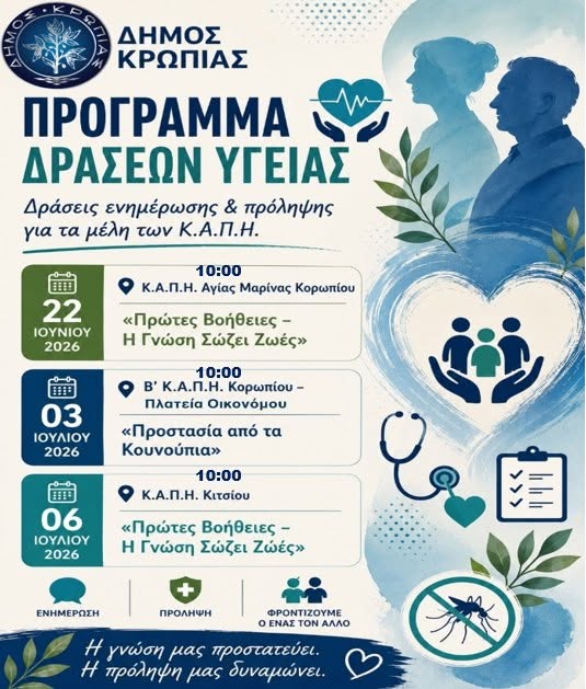 Δράσεις ενημέρωσης & πρόληψης για τα μέλη των ΚΑΠΗ Δήμου Κρωπίας