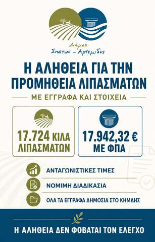 Δήμος Σπάτων - Αρτέμιδος: Η αλήθεια για την προμήθεια λιπασμάτων με έγγραφα και στοιχεία - Όχι με υπονοούμενα 