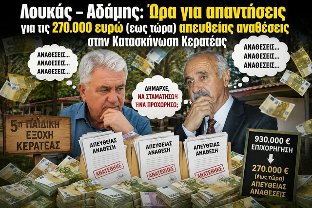 Λουκάς – Αδάμης: Ώρα για απαντήσεις για τις 270.000 ευρώ(εως τώρα) απευθείας αναθέσεις στην Κατασκήνωση Κερατέας