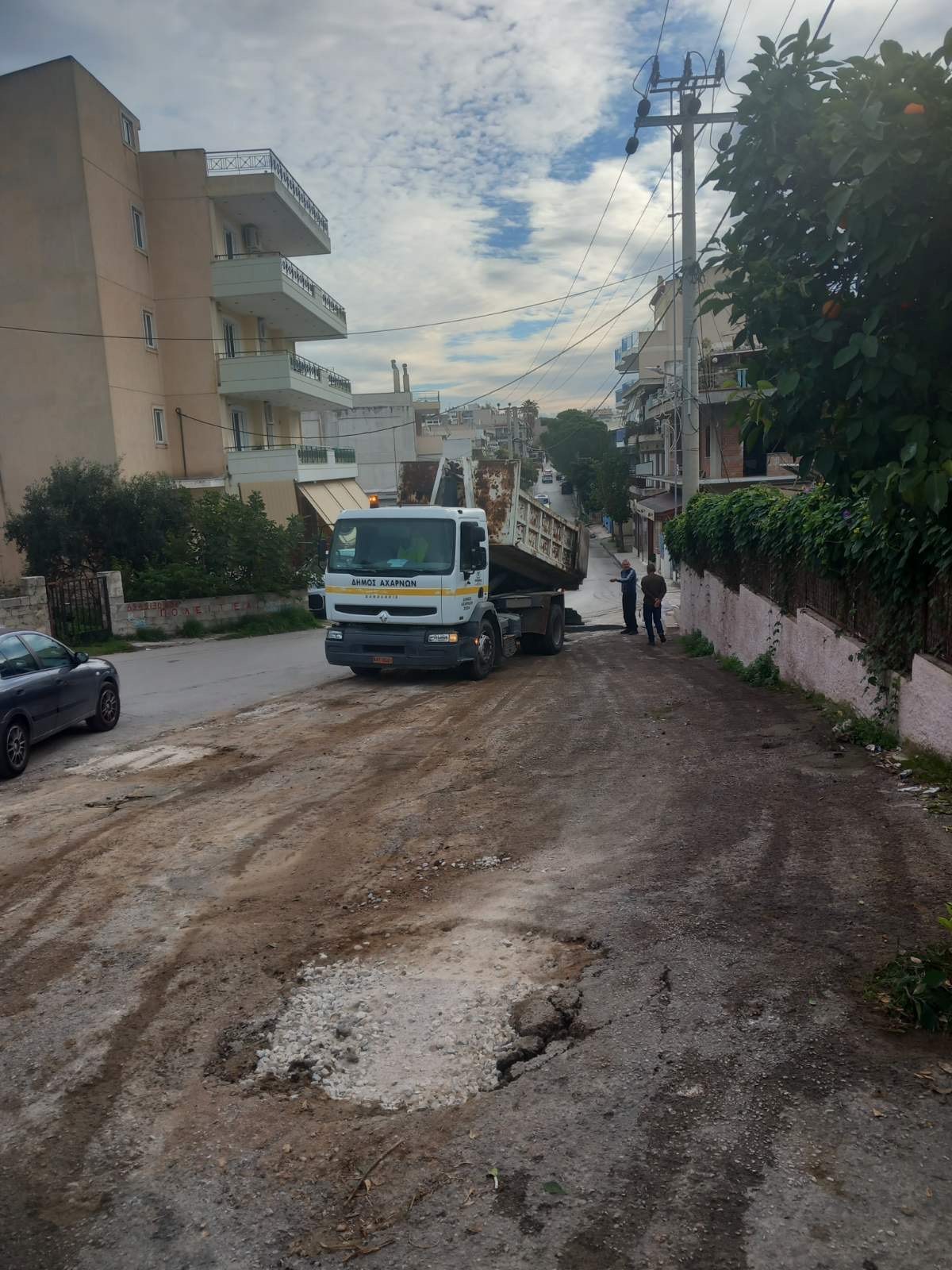 Παράνομη κοπή δένδρων στη γωνία των οδών Αγίας Άννης και Πλαστήρα, στις Αχαρνές