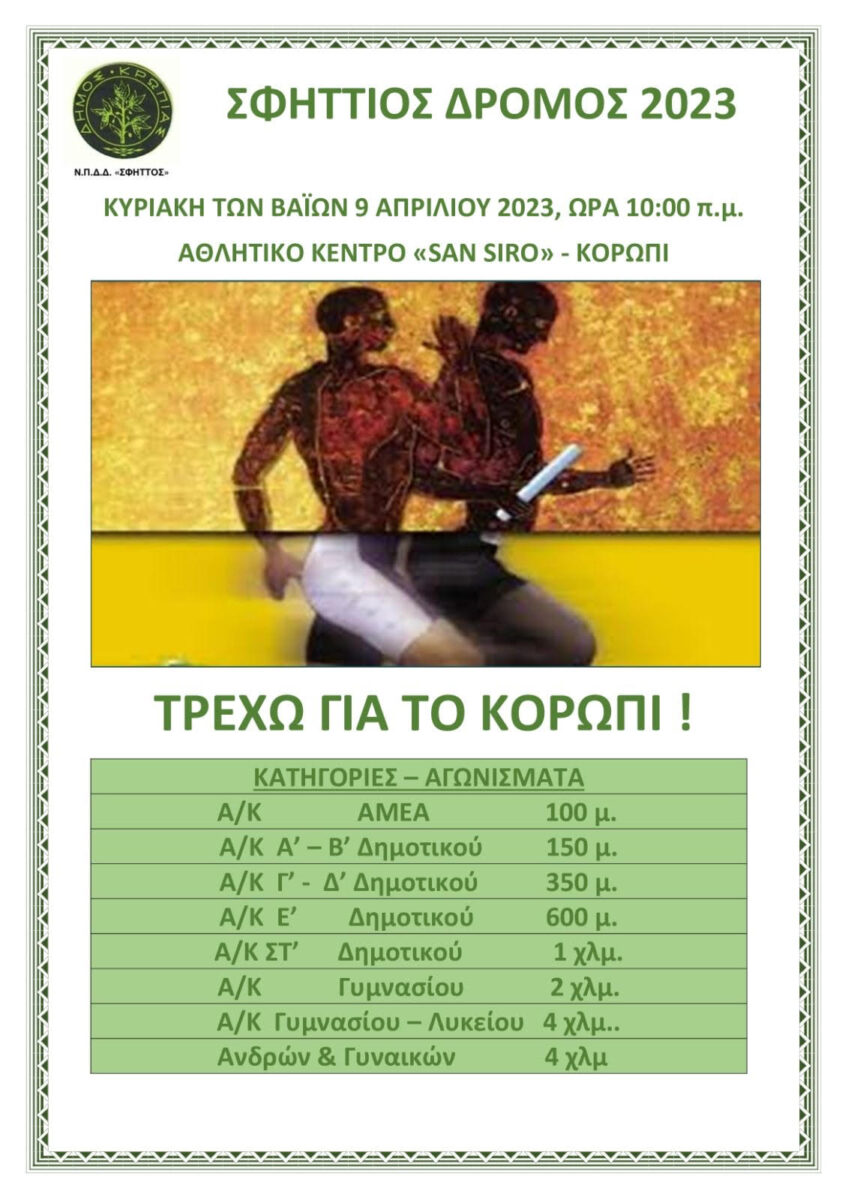 Nέο επικαιροποιημένο ΔΤ για ΣΦΗΤΤΙΟ δρόμο 2023, Κυριακή 9/4 Δήμος Κρωπίας-ΝΠΔΔ ΣΦΗΤΤΟΣ